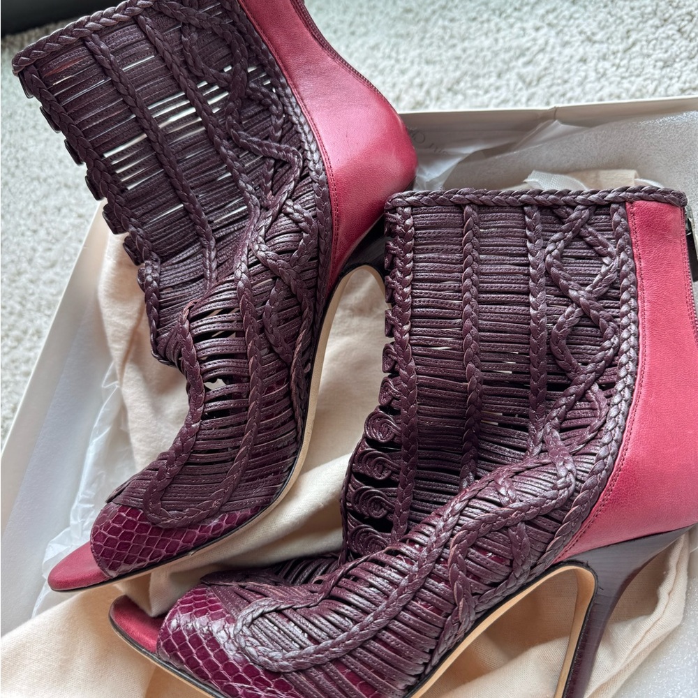 Jimmy Choo Java Red Lattice High Heel Bootie size 39